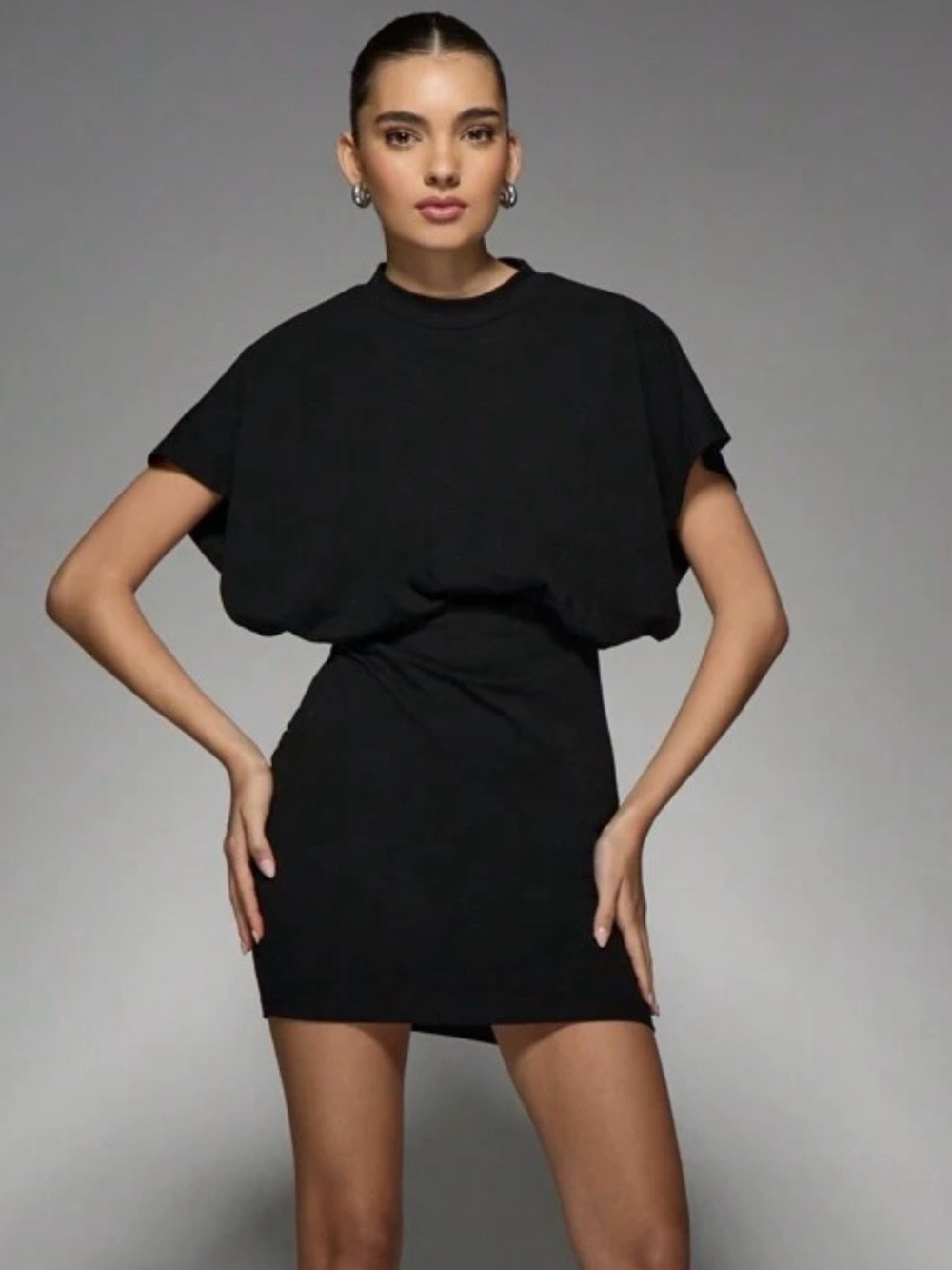 Black Batwing Sleeve Mini Dress